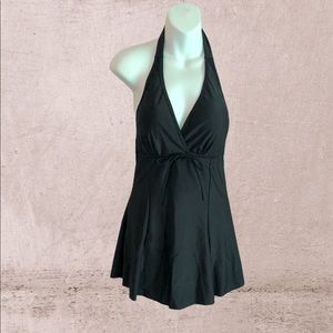 Black Knit Skirted Swimsuit, NWT